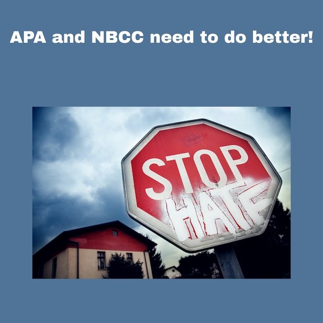 APA and NBCC need to do better-Stop Hate